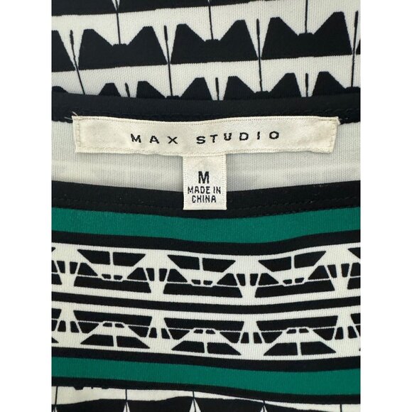 Max Studio Black Green White Boatneck Geometric Print Dress Sheath Size M Office - Picture 4 of 7